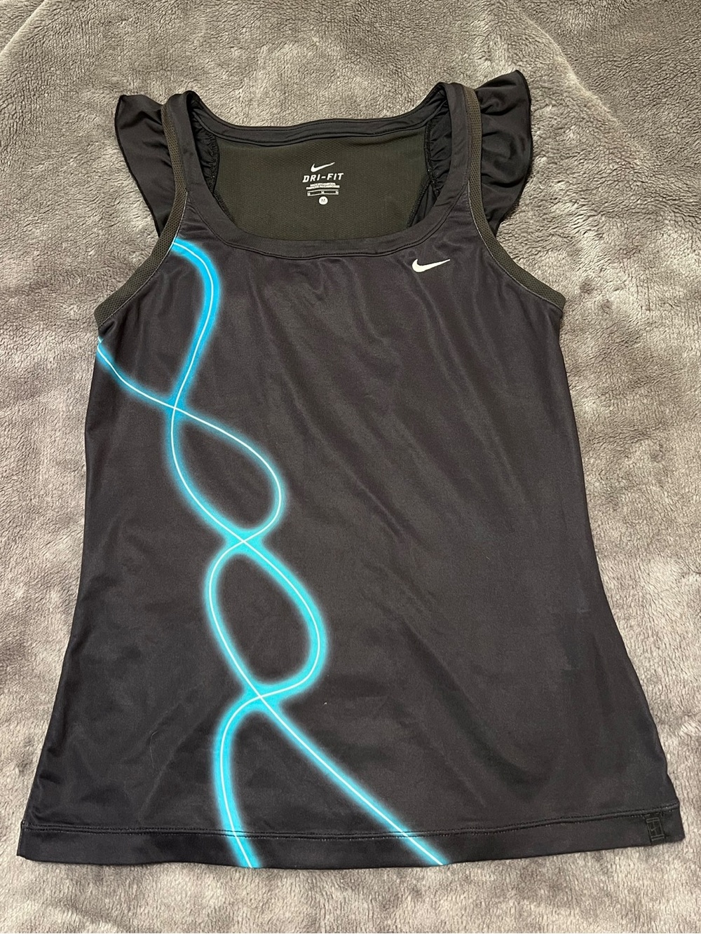 Nike Black Tank Top with Blue Wave Accent